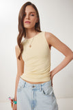 Sarı Büzgü Detaylı Örme Bluz HF00466