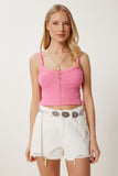Pembe Gök Mavi Fermuarlı Fitilli Esnek 2’Li Takım Crop Örme Bluz MX00190