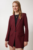 Bordo Vatkalı Dokuma Blazer Ceket HL00005