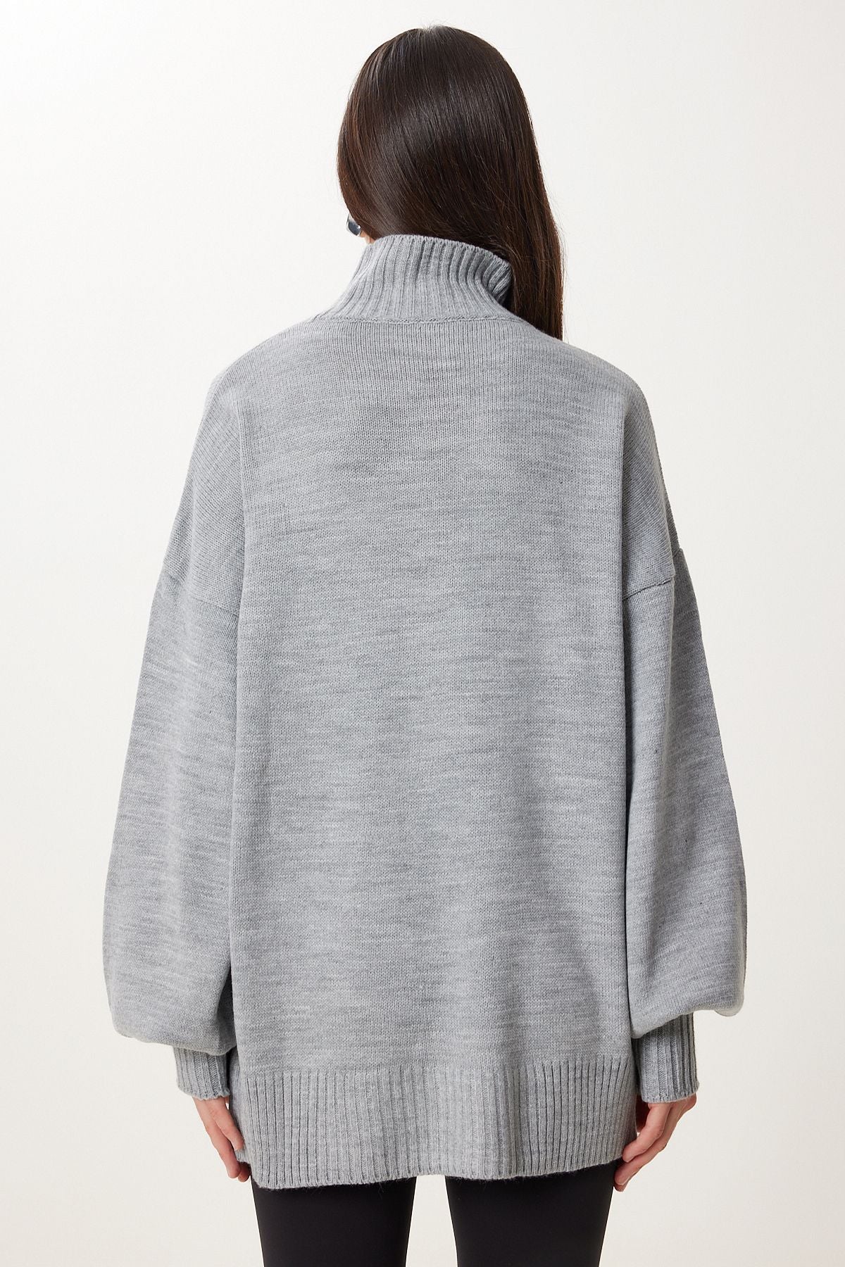 Gri Dik Yaka Oversize Basic Triko Kazak YY00167