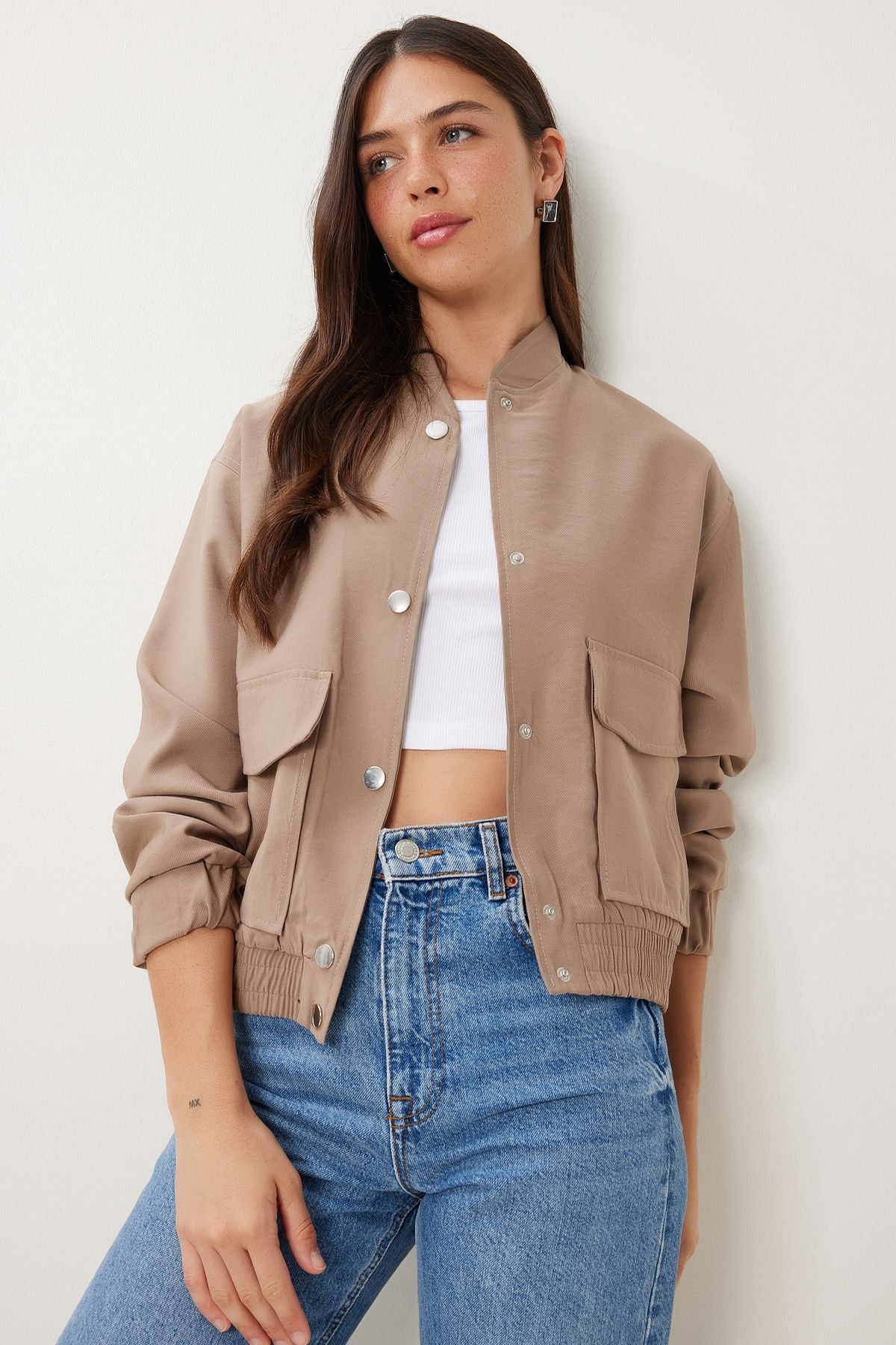 Vizon Kapaklı Cepli Gabardin Bomber Ceket MX00235