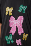 Siyah Fiyonk Baskılı Örme T-Shirt VN00024