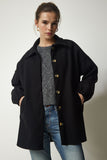 Siyah Düğmeli Cepli Oversize Gömlek Ceket DD01263