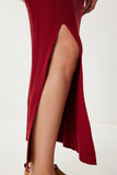 Bordo Yırtmaçlı Esnek Triko Elbise YY00257