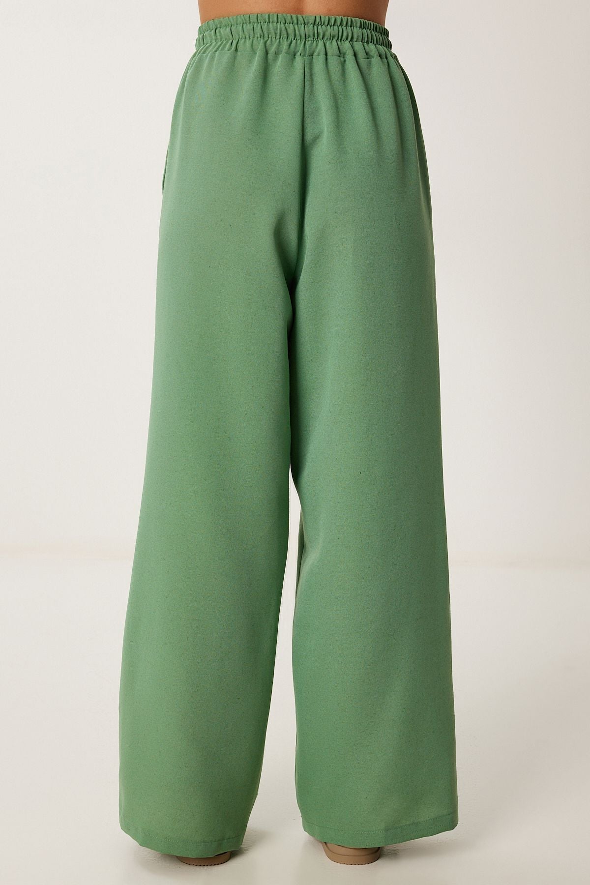 Çağla Yeşili Geniş Paça Keten Pantolon DP00261