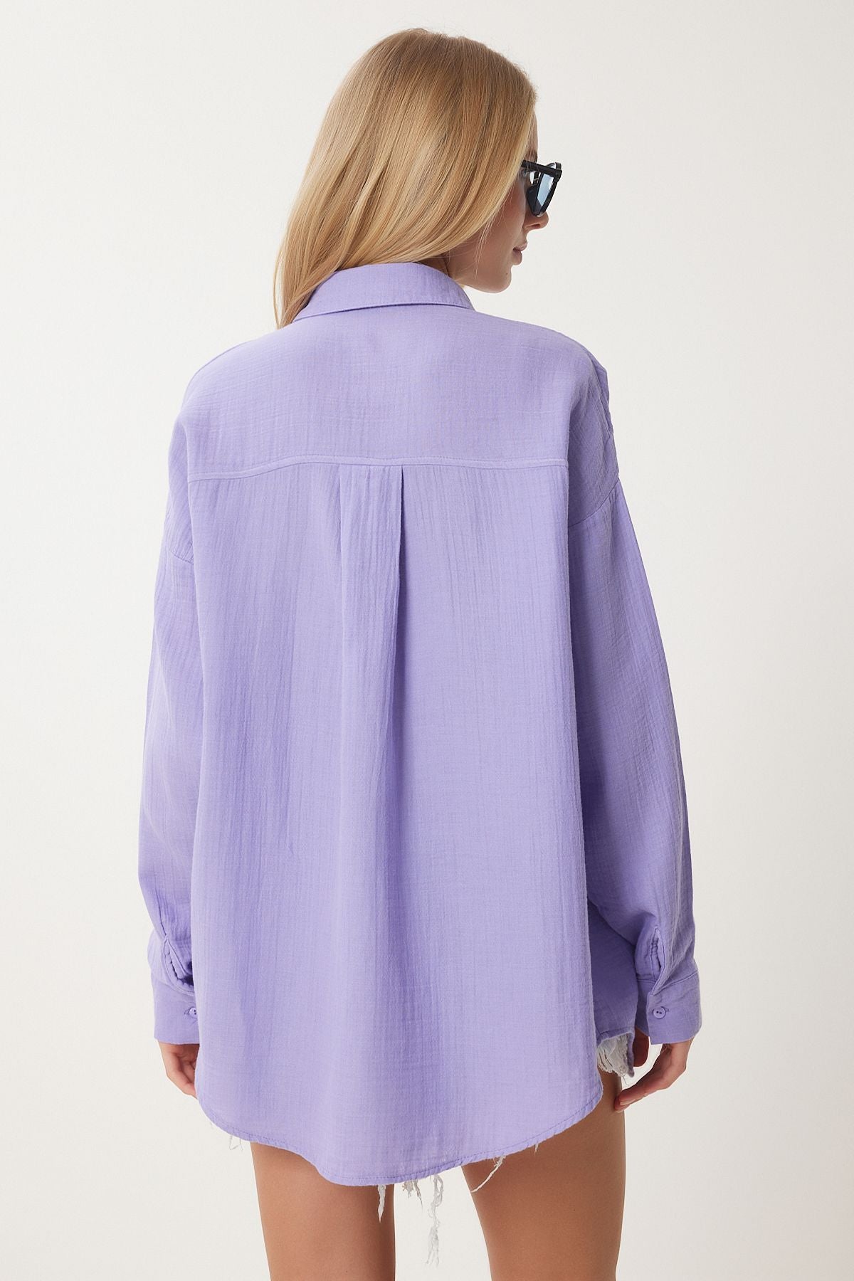 Lila Oversize Basic Müslin Gömlek MX00150