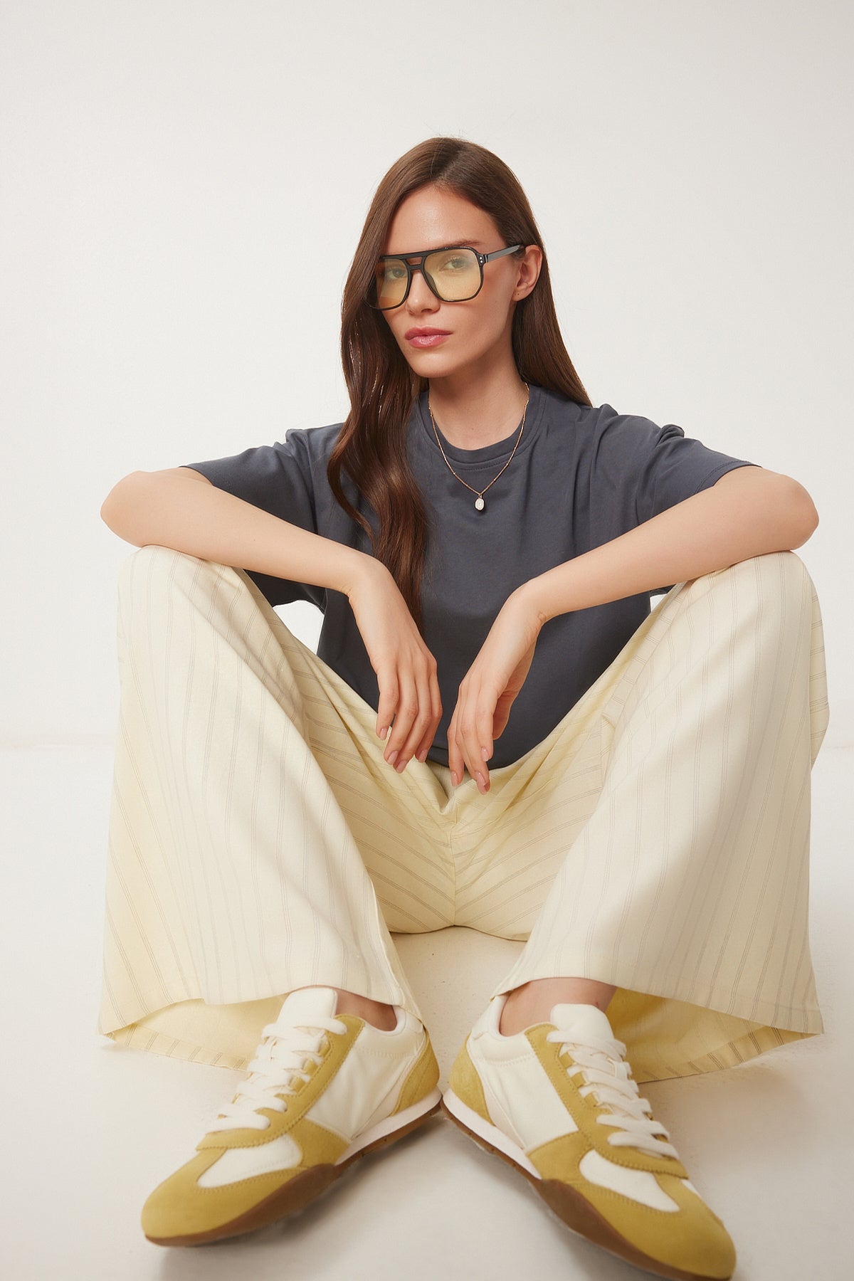 Füme Oversize Basic Örme T-shirt FW00003