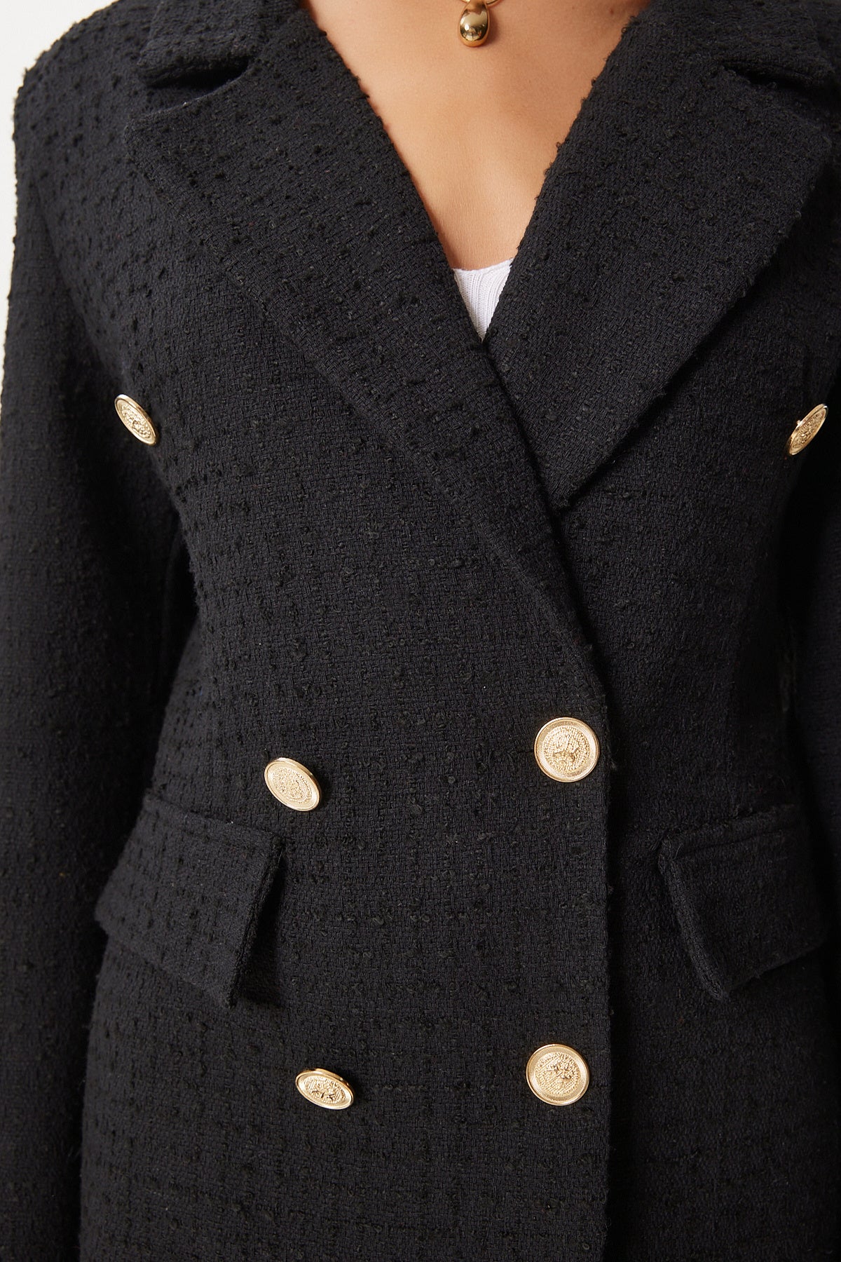 Siyah Düğmeli Blazer Tüvit Ceket WF00004