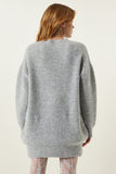 Açık Gri Oversize Uzun Basic Triko Kazak  BV00099