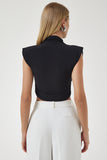 Siyah Dik Yaka Büzgülü Crop Örme Bluz CI00101