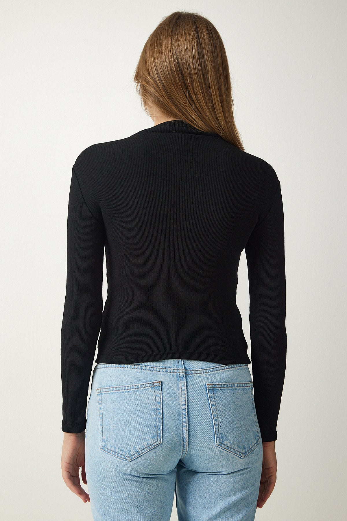 Siyah Balıkçı Yaka Fitilli Örme Bluz GT00054