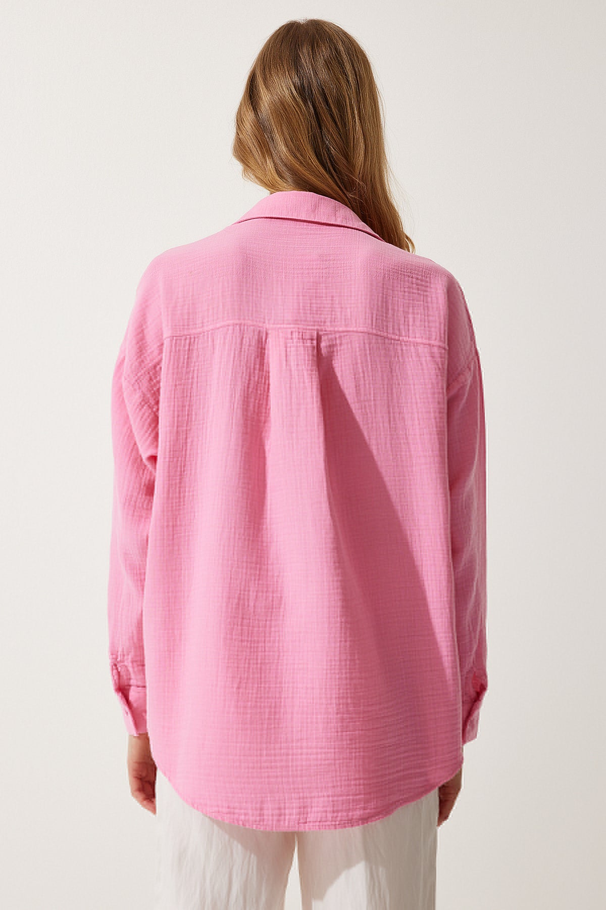 Açık Pembe Cepli Oversize Müslin Gömlek MX00150