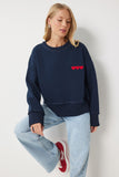 Lacivert Kalp Nakışlı Şardonlu Sweatshirt DP00216