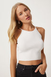 Ekru Halter Yaka Crop Triko Bluz  FN03341