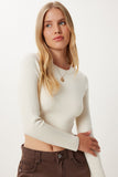 Krem Basic Crop Triko Kazak MX00248