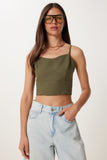 Haki Askılı Crop Keten Bluz MX00219