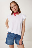 Beyaz Vatkalı Basic Örme T-Shirt FG00031