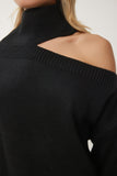 Siyah Balıkçı Yaka Cut Out Detaylı Triko Kazak NF00083