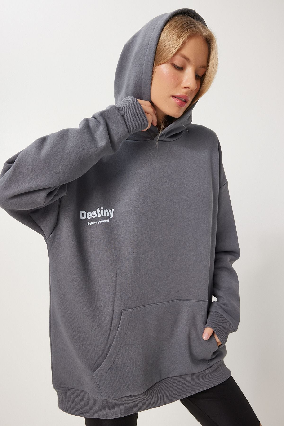 Füme Kapüşonlu Şardonlu Oversize Sweatshirt OW00049