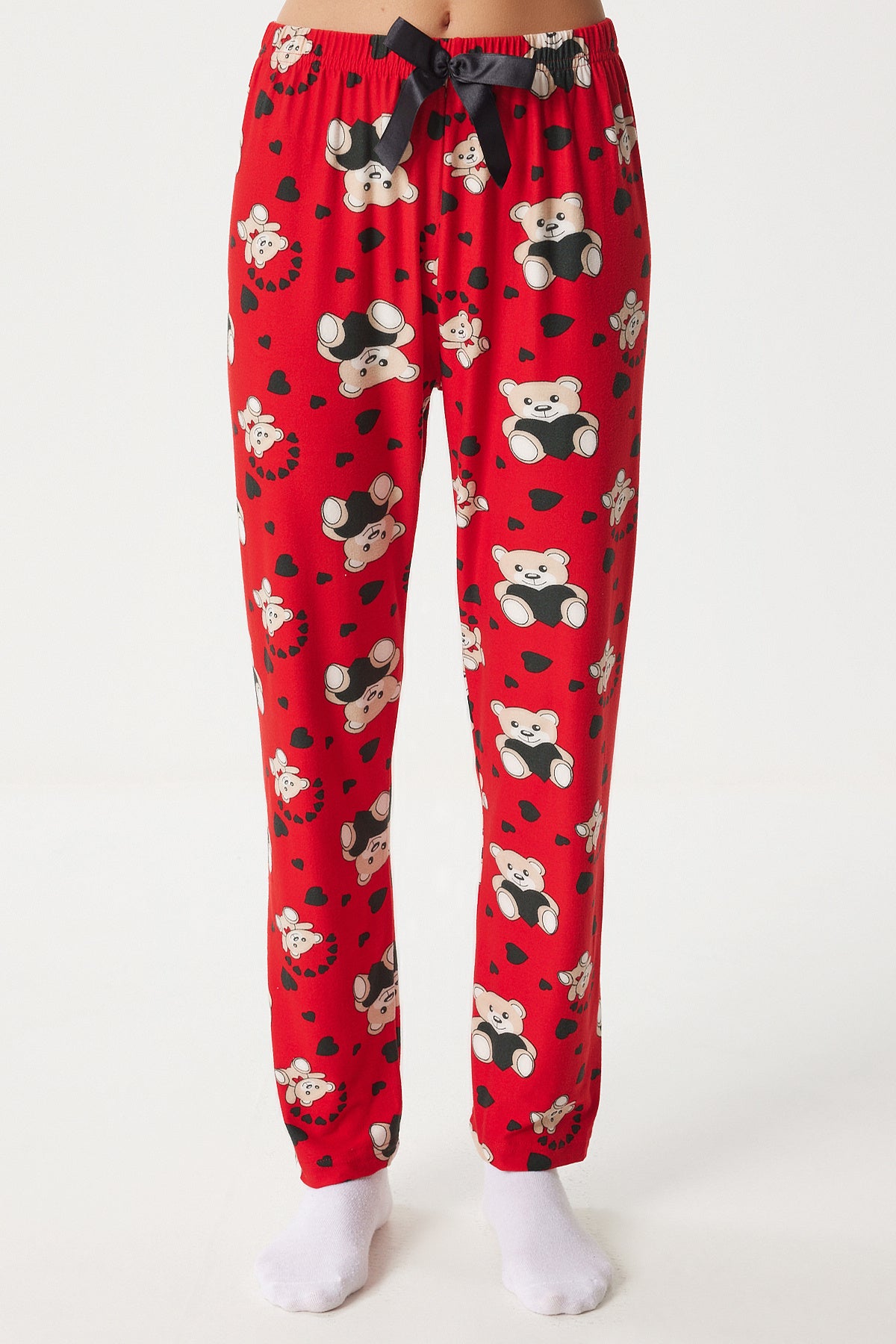 Kırmızı Desenli Yumuşak Dokulu Örme Pijama Altı EC00047