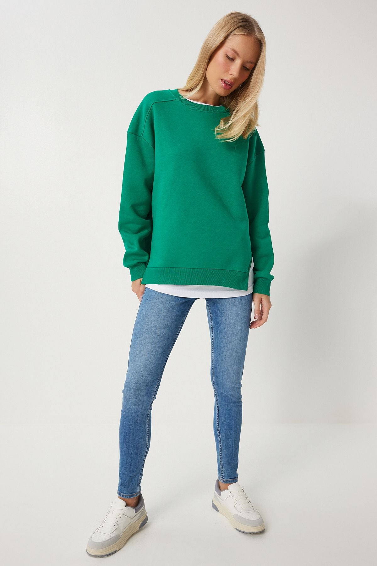Koyu Yeşil Fermuar Detaylı Şardonlu Örme Sweatshirt UB00148