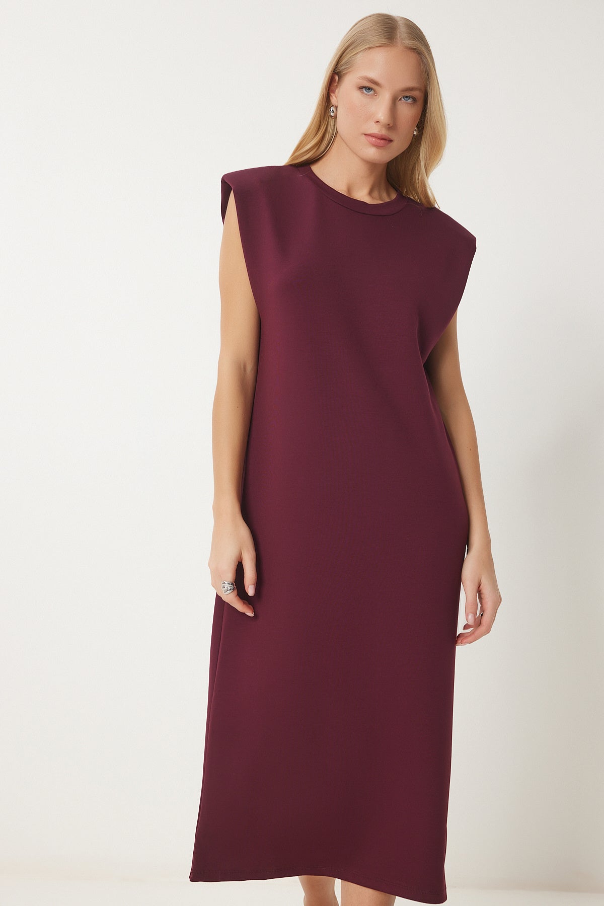 Bordo Vatkalı Basic Yazlık Modal Elbise EJ00002