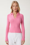 Pembe Polo Yaka Fitilli Örme Bluz GT00111
