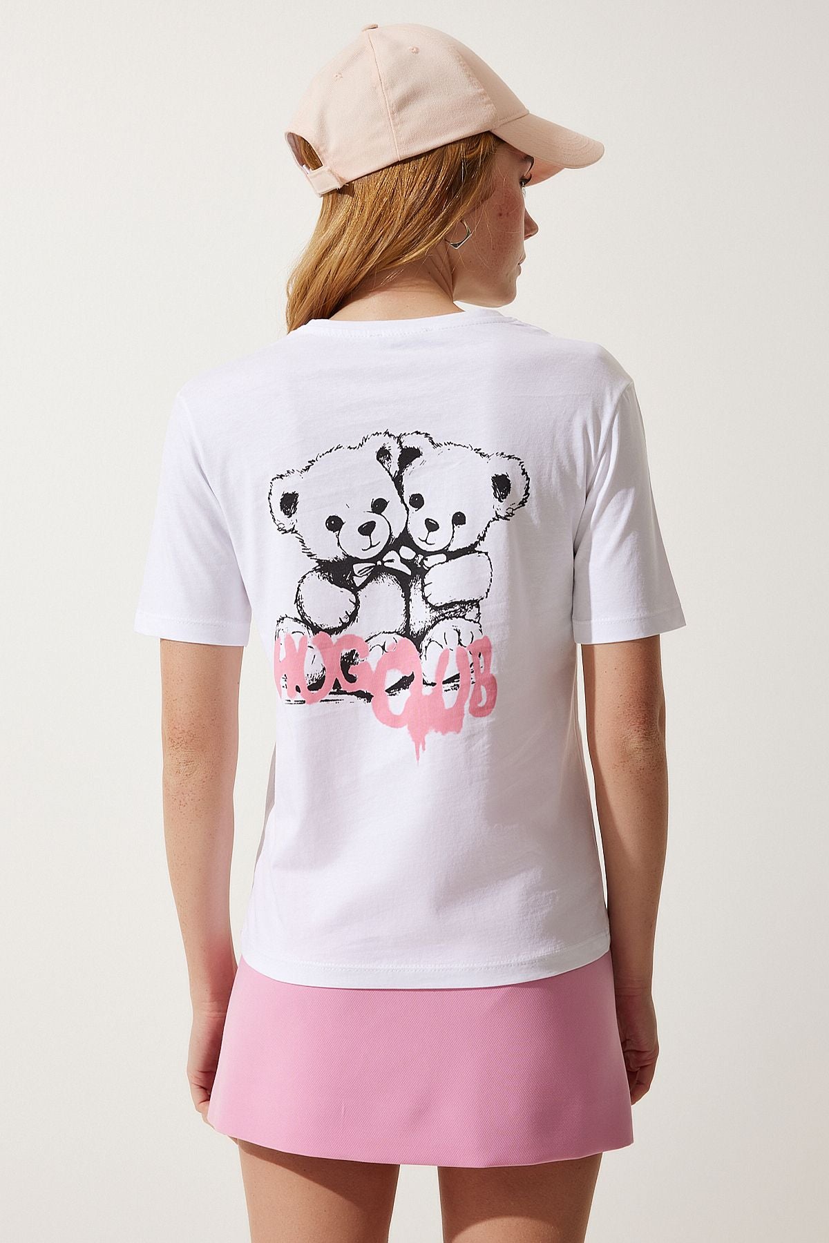 Beyaz Ayıcık Baskılı Örme T-Shirt MC00277