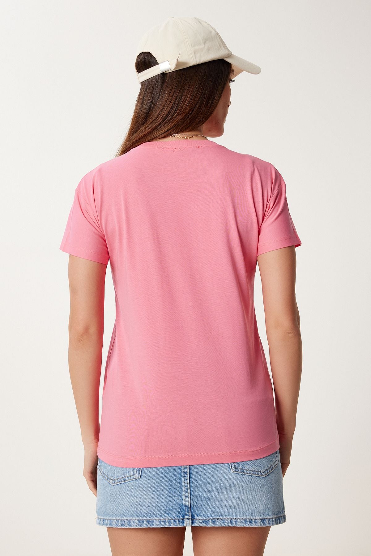 Pembe Taş Detaylı Ayıcık Baskılı Örme T-Shirt BW00001