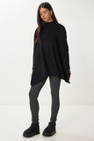 Siyah Yandan Yırtmaçlı Oversize Panço Kazak YY00005