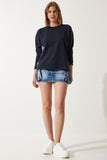 Lacivert Mavi Poplin Detaylı Örme Sweatshirt MC00274