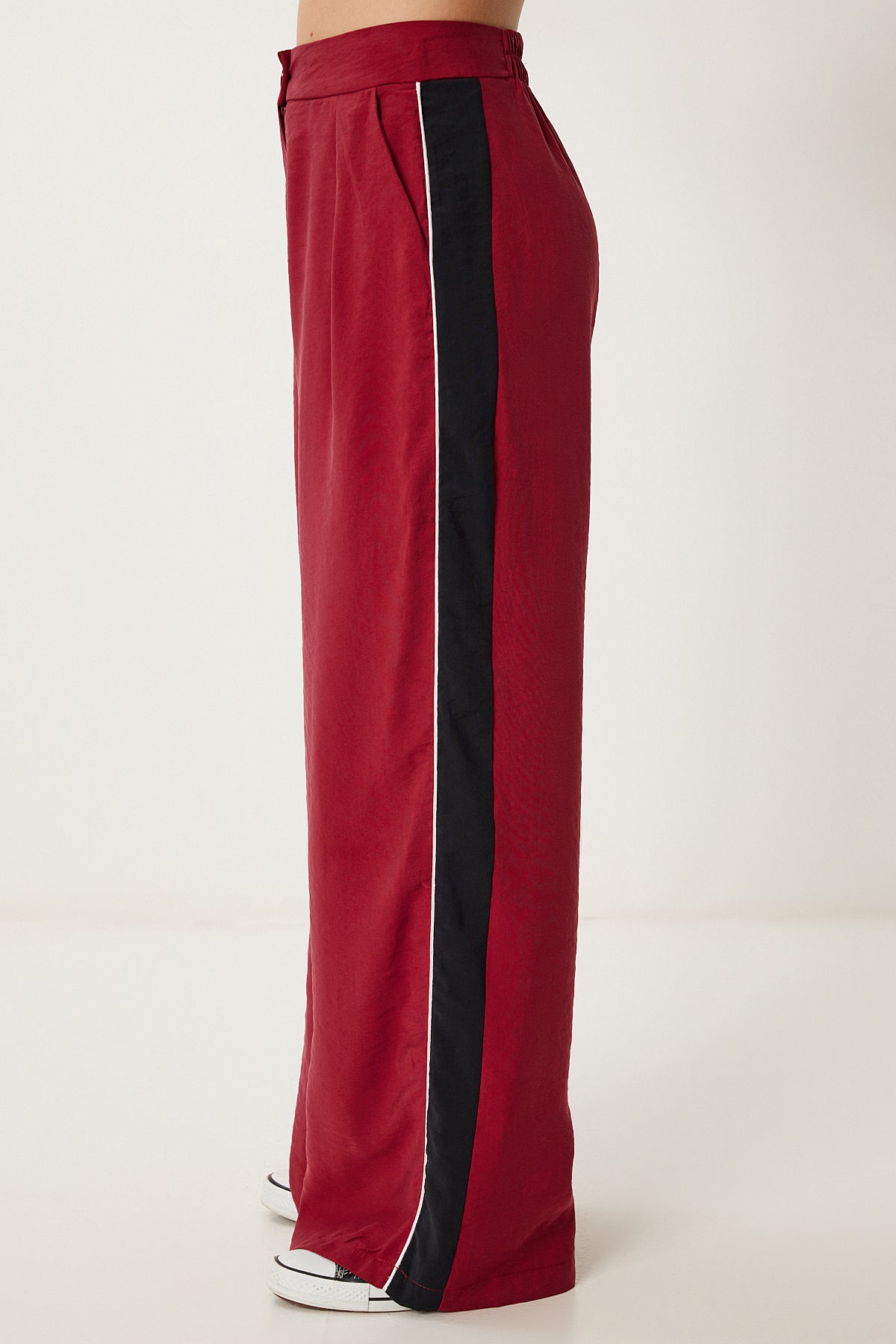 Bordo Şeritli Modal Palazzo Pantolon NS00445