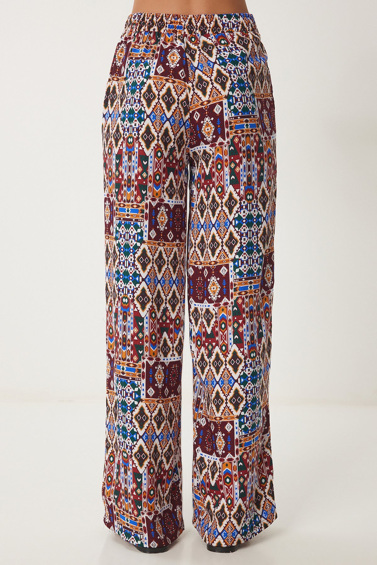 Bordo Oranj Desenli Crop Bluz Pantolon Takım ZV00270