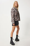 Bej Siyah Leopar Desenli Cepli Kapitone Mont NT00433