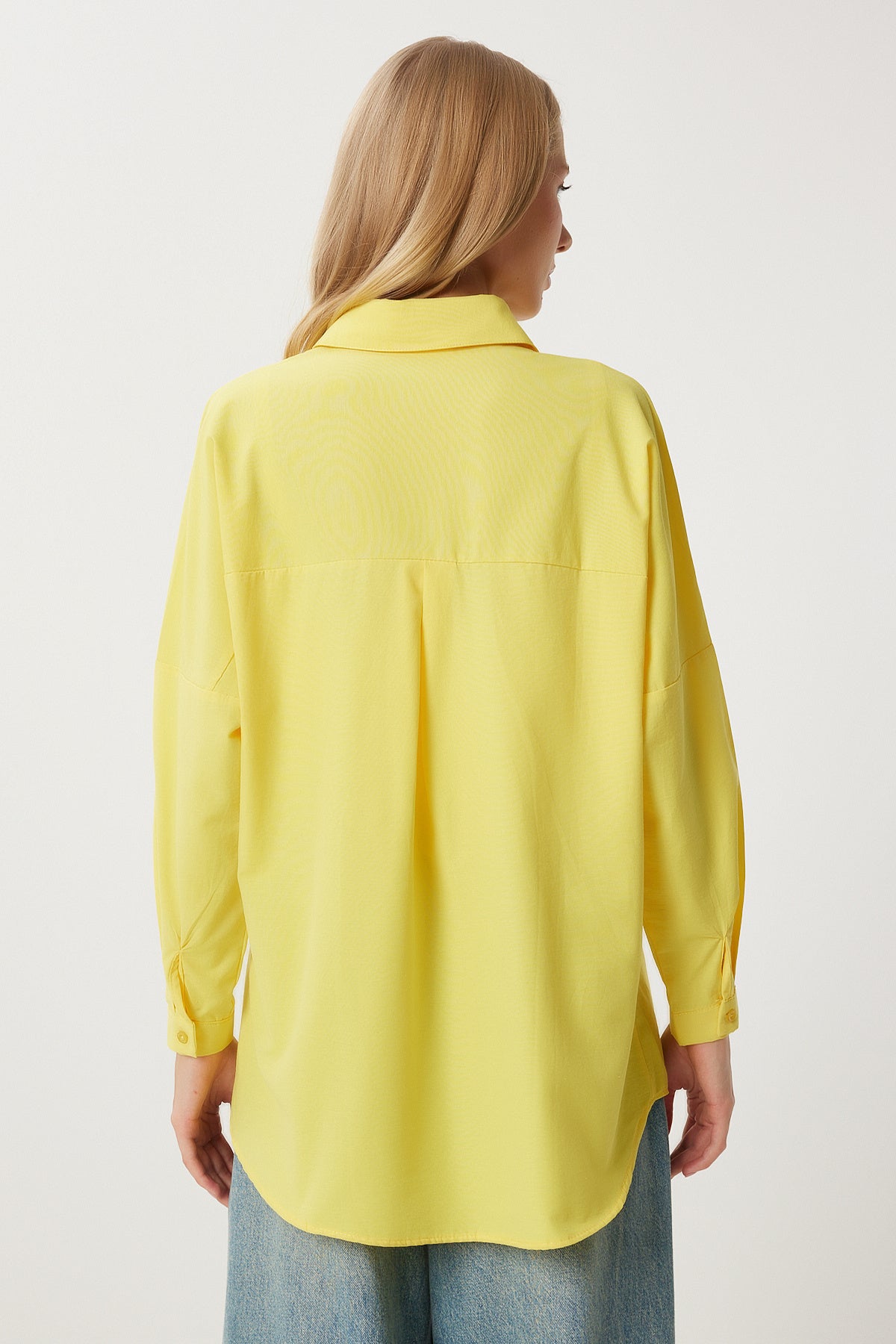 Koyu Sarı Oversize Uzun Basic Gömlek  DD00842
