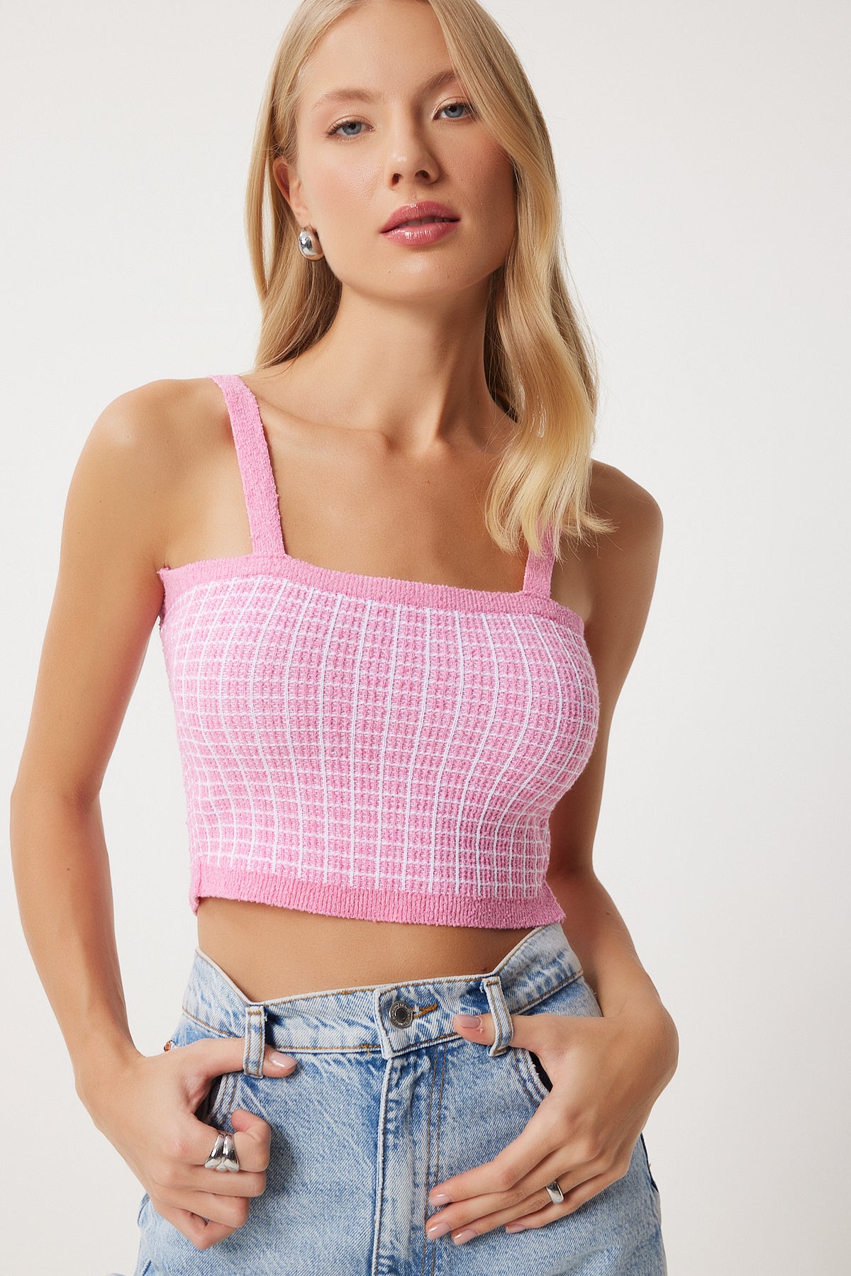 Pembe Triko Crop Hırka Takım PF00093