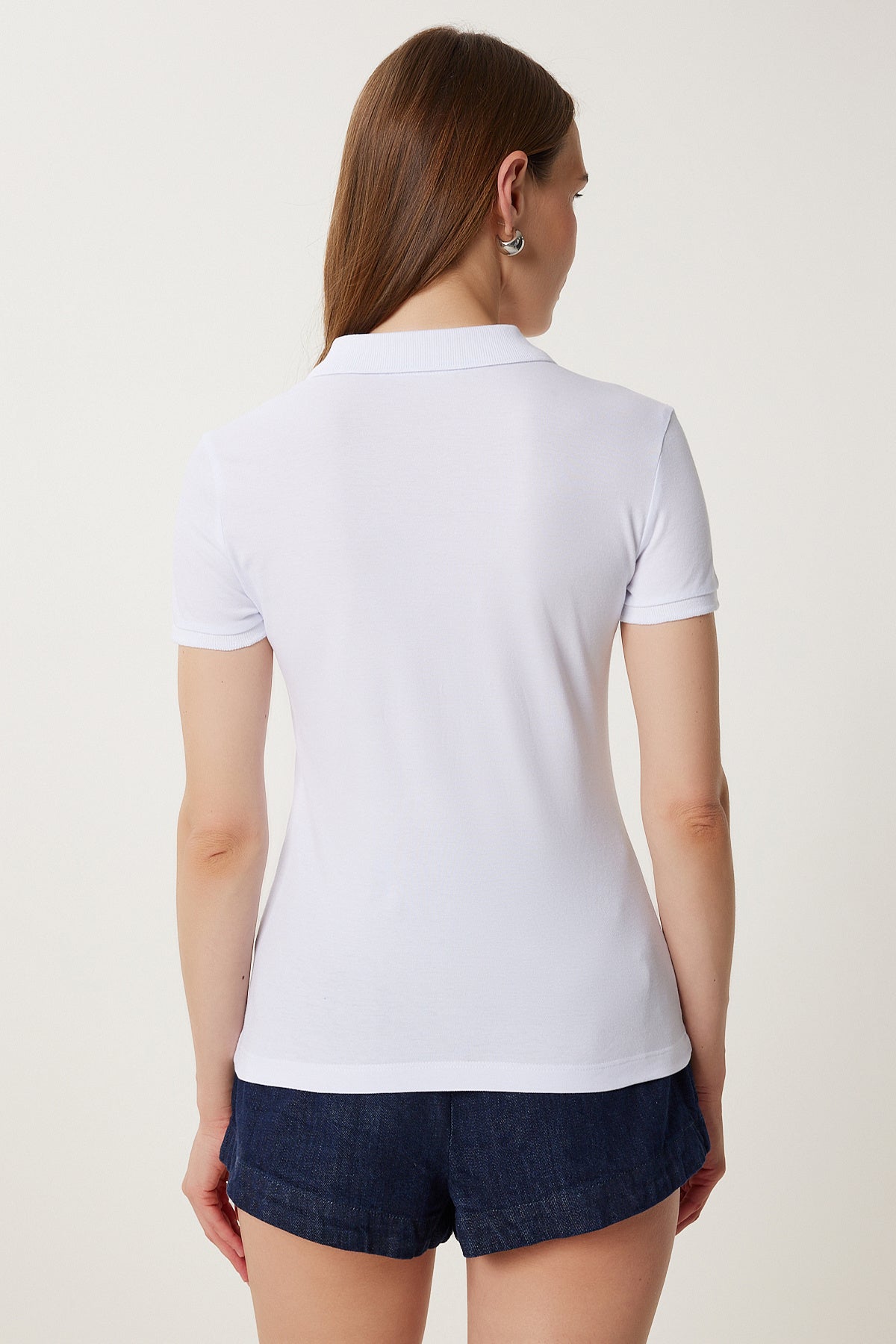 Beyaz Polo Yaka Örme T-Shirt FK00039