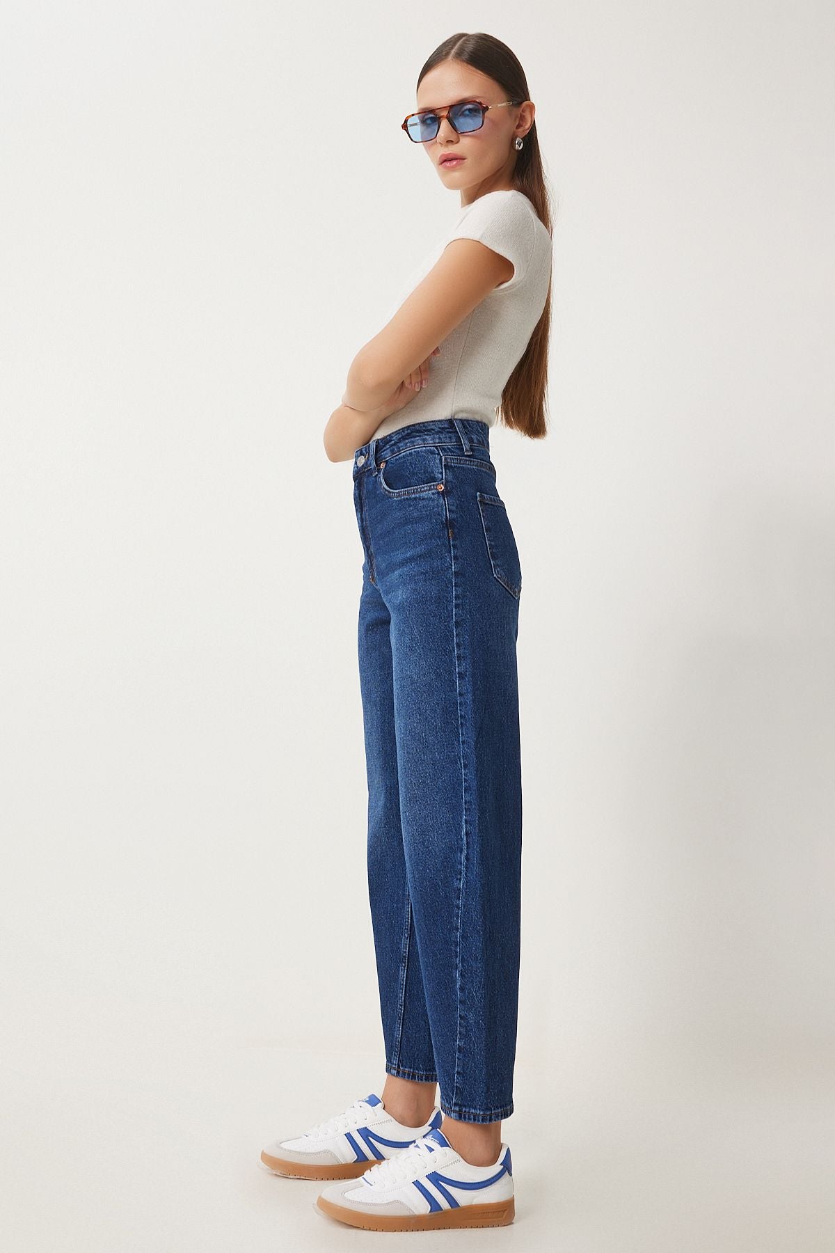Koyu Mavi Yüksek Bel Baggy Jean UT00022