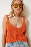 Oranj Ajurlu Yazlık Esnek Crop Triko Bluz NS00446