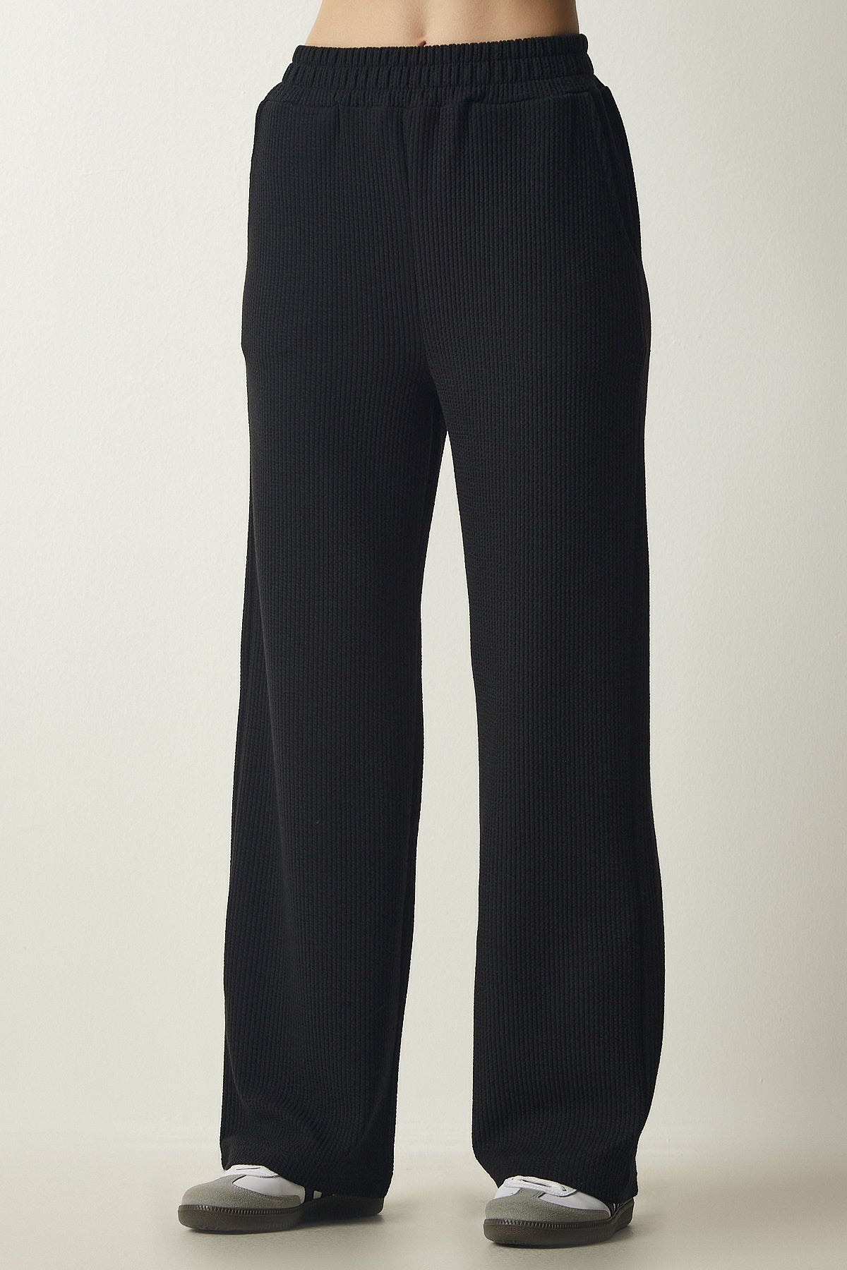 Siyah Fitilli Örme Pantolon EW00005