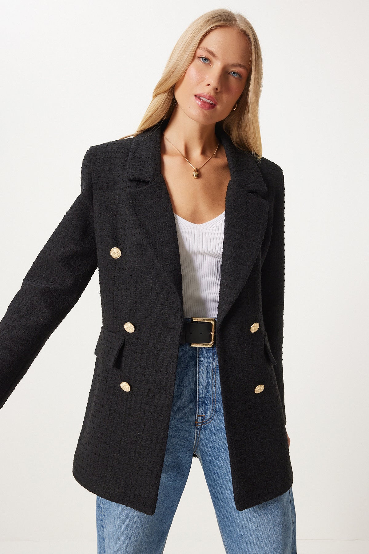 Siyah Düğmeli Blazer Tüvit Ceket WF00004