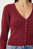 Bordo V Yaka Triko Hırka  FN03356