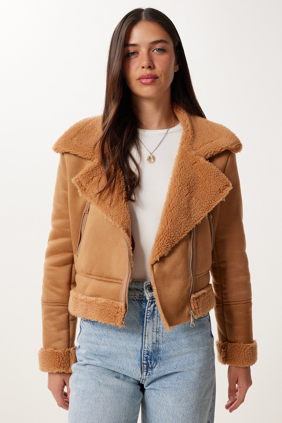 Camel Suni Kürklü Nubuk Ceket DD01371