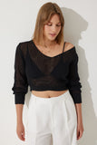Siyah Ajurlu Crop Triko Bluz YY00212