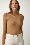 Bisküvi Cut Out Detaylı Fitilli Örme Bluz GT00065