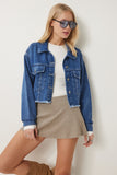 Mavi Püskül Detaylı Denim Crop Ceket AN00214