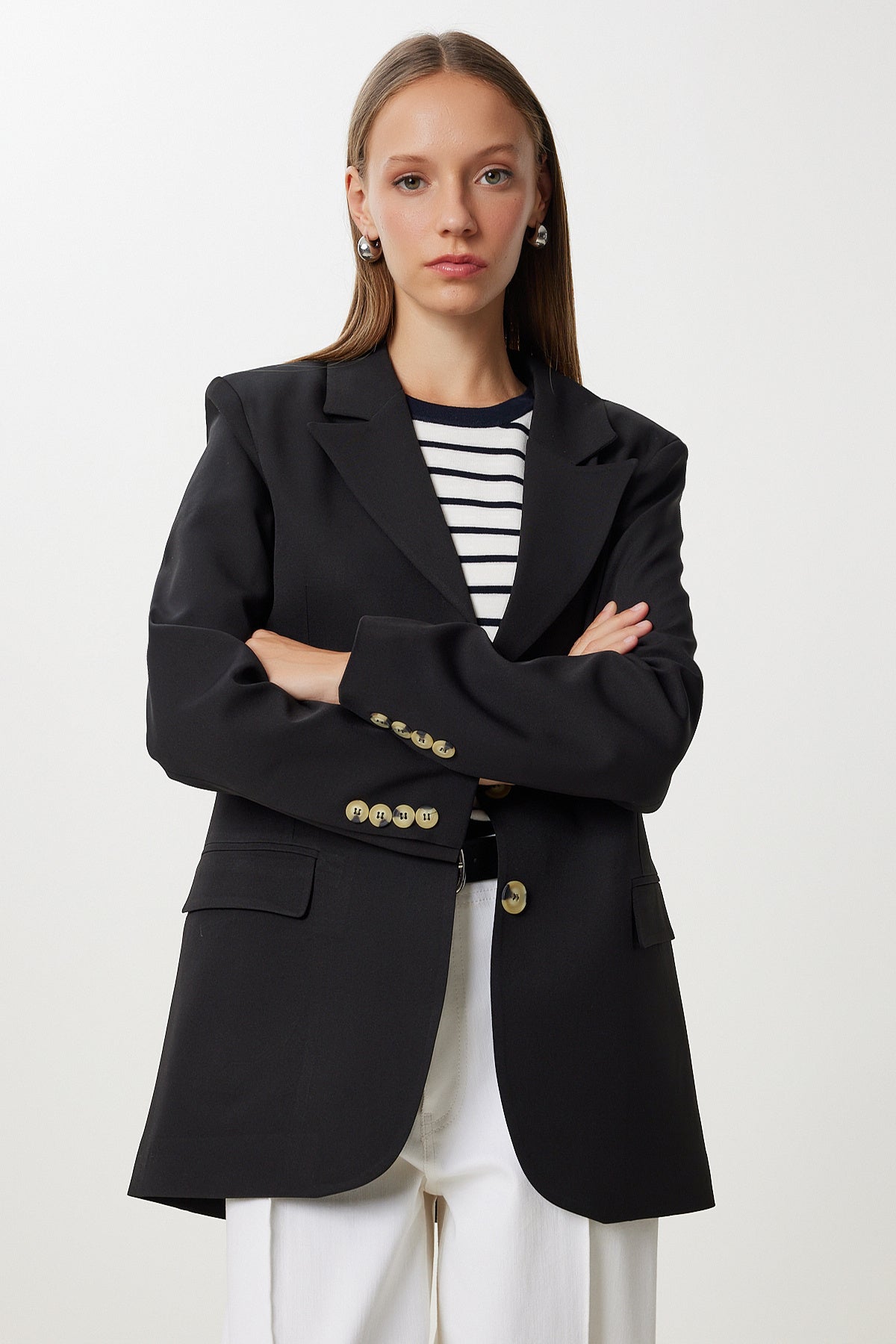 Siyah Vatkalı Oversize Dokuma Ceket KT00028