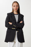 Siyah Vatkalı Oversize Dokuma Ceket KT00028