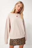 Krem Basic Mevsimlik Modal Örme Sweatshirt AN00212