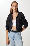 Siyah Kapüşonlu Fermuarlı Örme Sweatshirt AN00263